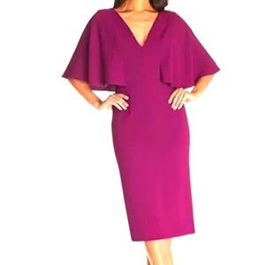 Dress The Population Louisa Flutter Sleeve V Neck Sheath Dress Sz M Classy Chic